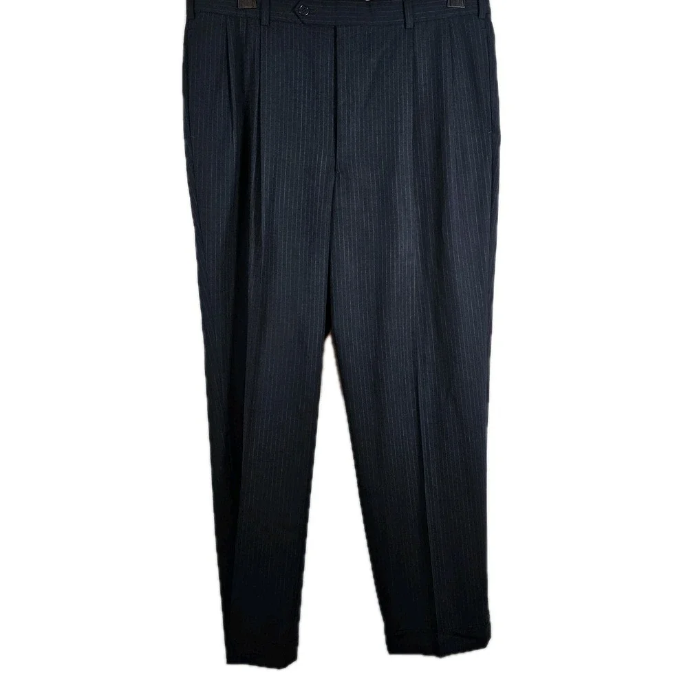 Brooks Brothers Wool Blazer Pants Suit Men 41R Navy 38 Waist Pinstripe Office‎